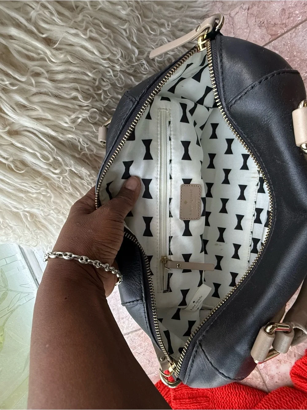 Kate Spade Catherine Street Pippa Black and Taupe Leather Satchel Bag
